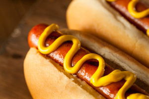 Grilled hot dogs in buns