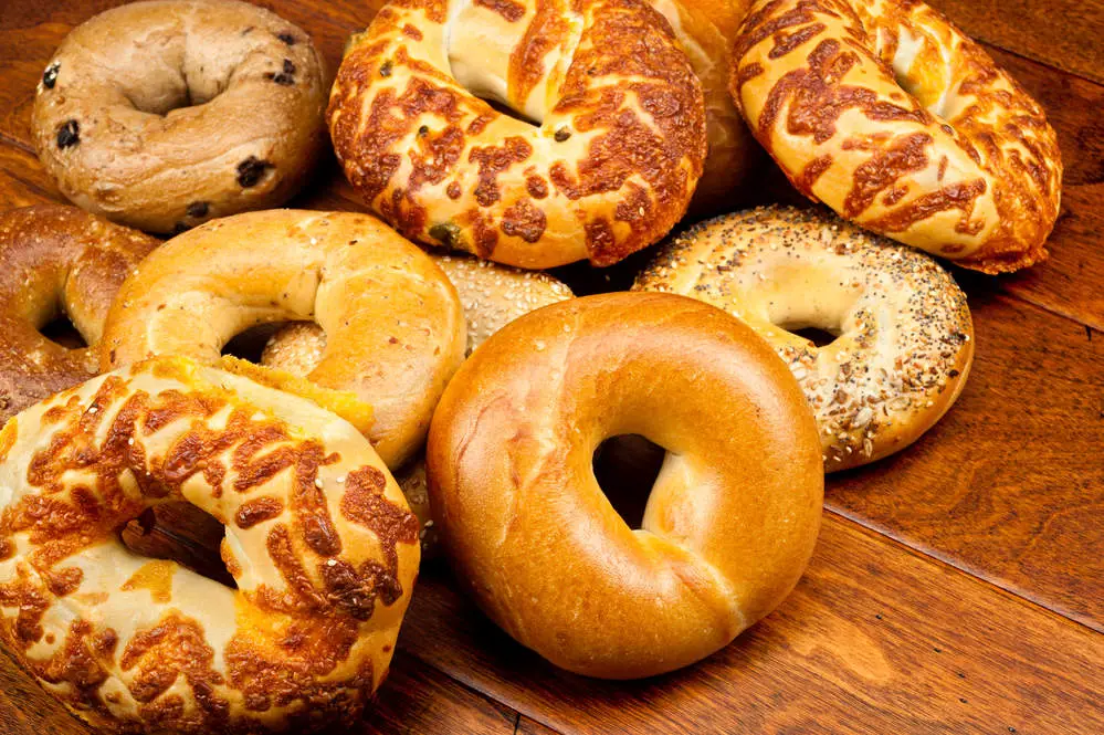 Fresh bagels on a table