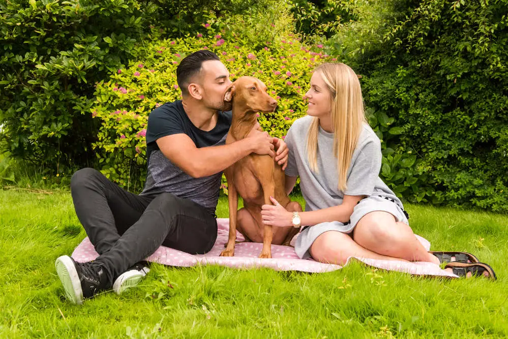 Happy couple with Vizsla